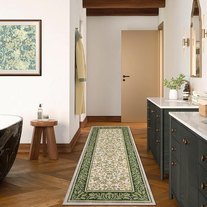GarveeHome 2x6 Runner Rug Non Slip Washable Runners for Hallway Light Green | Boho Vintage Runner Rugs with Rubber Backing Soft Low-Pile Stain Resistant Indoor Long Carpet for Kitchen Entryway Bedroom