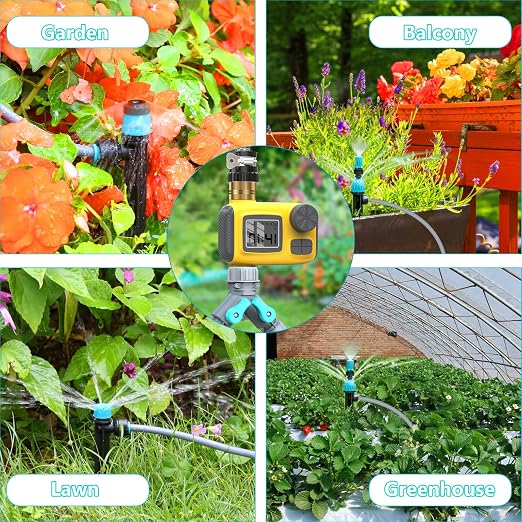 100FT Drip Irrigation System Kit with Smart Water Timer for Garden, 1/2" High-Flow Mainline Automatic Watering System, 16pcs Adjustable Nozzles & Sprays,Fast-Plug Kit for Yard,Lawn Agricultural