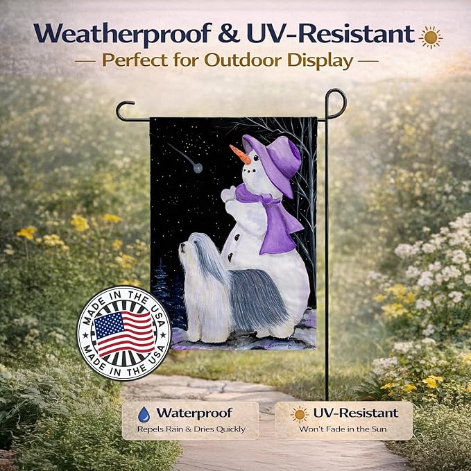 Caroline's Treasures SS8947GF Snowman with Bearded Collie Garden Flag Mailbox Flag Decorative Yard Flag Banner Outside Patio Artwork Yard Flower Beds, Garden Size, Multicolor