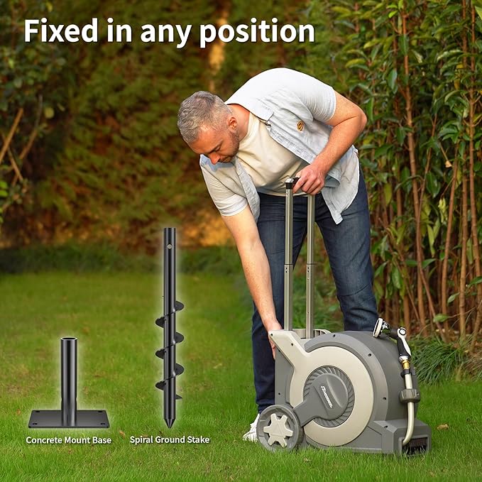 Portable Trolley Cart Retractable Hose Reel by HOZEREEL, All in One Connectable Garden Hose Reels and Enclosed Storage, Self Propelling Hose Reels, 10 Pattern Nozzle, 100FT 1/2" Hose Included