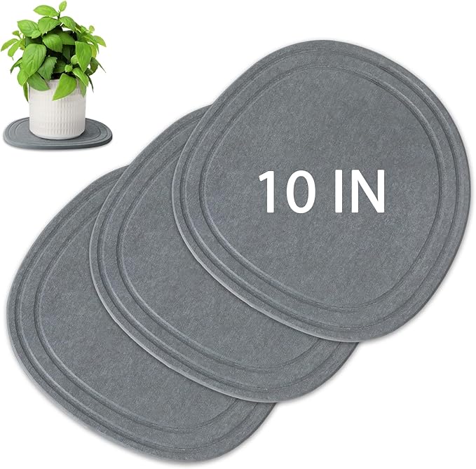 Linidcoud Plant Saucers for Indoors, 3 Pack 10" Quick Dry Diatomite Plant Drip Water Catcher Trays for Pots, Diatomaceous Earth Planter Drainage Saucers Plates to Catch Water for Flower, Stone Gray