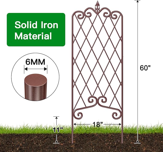 AMAGABELI GARDEN & HOME 2 Pack Garden Trellis for Climbing Plants Outdoor 60” x 18” Garden Fencing Decorative Plant Trellis Vegetables and Rose Trellis for Ivy Cucumbers Brown