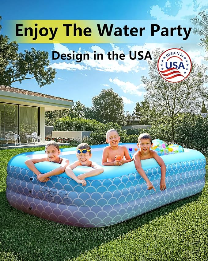 2025 Upgrade Inflatable Pool for Kids and Adults-120"*72"*22" Full-Sized Inflatable Swimming Pool Leakproof Blow Up Above Ground for Backyard Outdoor Garden Summer Water Party Pink