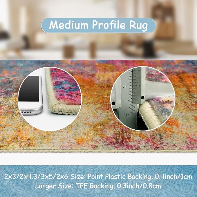 Lahome Modern Abstract Area Rug - 2x3 Small Kitchen Rug Washable Rugs for Entryway Colorful Bathroom Rug Non Slip, Rainbow Contemporary Front Indoor Doormat Floor Throw Carpet for Bedroom