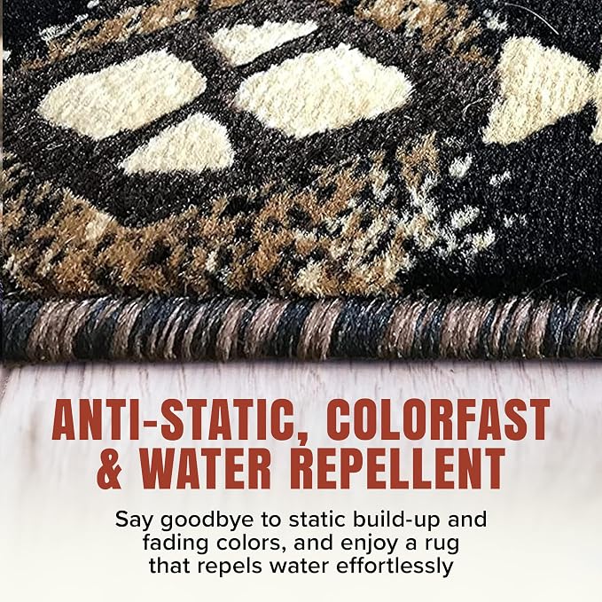 YHSF South West Native American Area Rug C318 - Easy Clean, Thick, Soft, Durable Native Tribal American Indian Inspired Rug for Bedroom/Living Room and More - Black, 3 Feet x 4 Feet 7 Inches