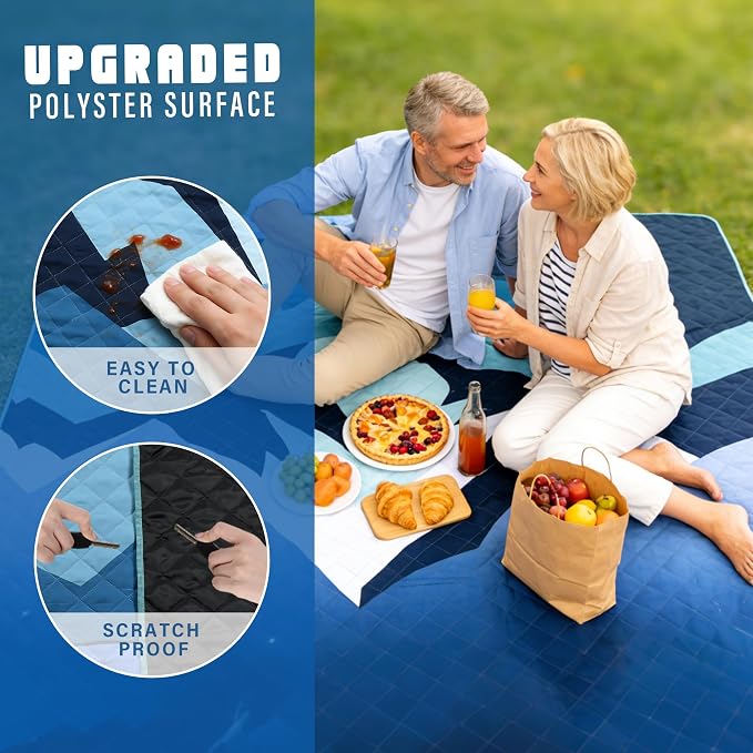 Tirrinia Picnic Blanket Waterproof, 70"x80" Extra Large Outdoor Blanket Waterproof, 3-Layer Foldable Picnic Mat with Sandproof Backing for Beach, Camping, Hiking, Park, Travel