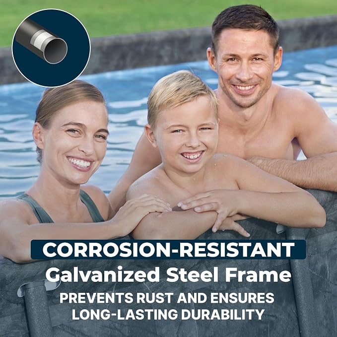 Bestway APX 365 18' x 9' x 52" Above Ground Pool Set with Sand Filter Pump | Long-Lasting All-Season Swimming Pool with Galvanized Steel Frame - Ladder, Cover, and Polysphere Filtration Balls Included