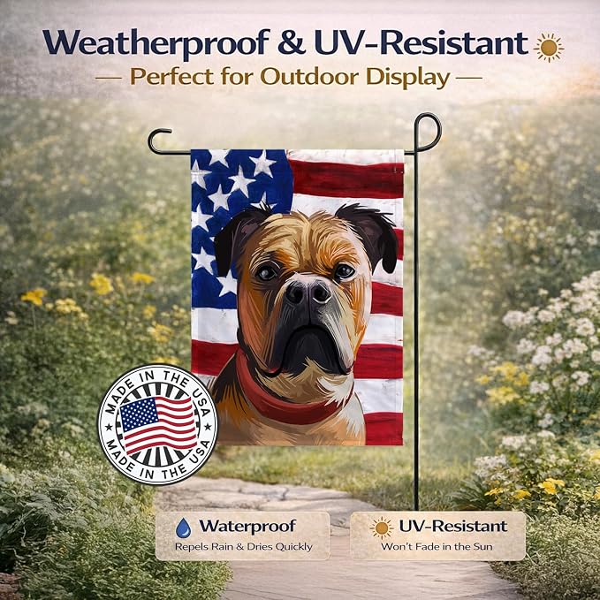 Caroline's Treasures CK6641GF Perro de Presa Mallorquin American Flag Garden Flag Mailbox Flag Decorative Yard Flag Banner Outside Patio Artwork Yard Flower Beds, Garden Size, Multicolor