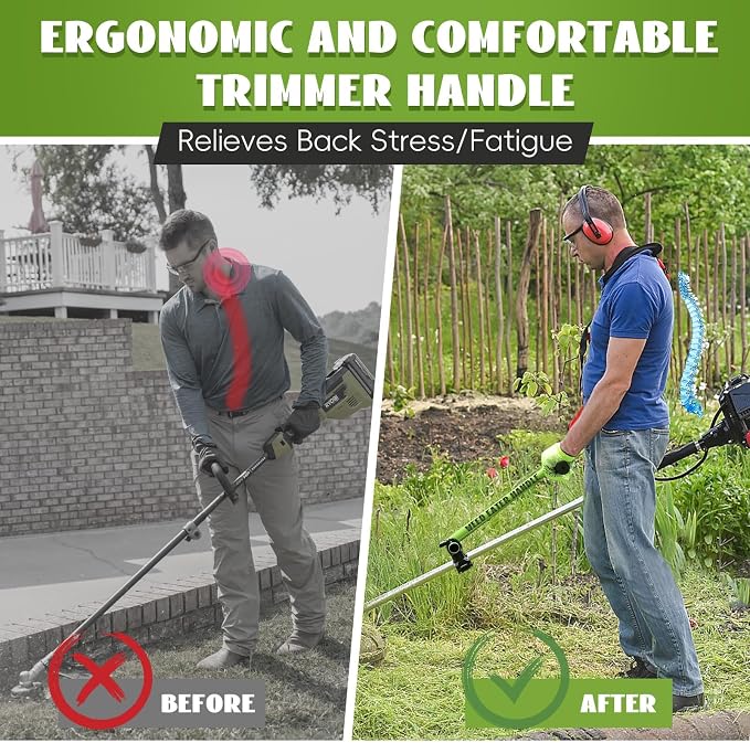 Upgraded Ergonomic Weed Eater Handle Extension, String Trimmer Handle with Shoulder Harness, Weeder Handle Grip for Lawn Care and Landscaping