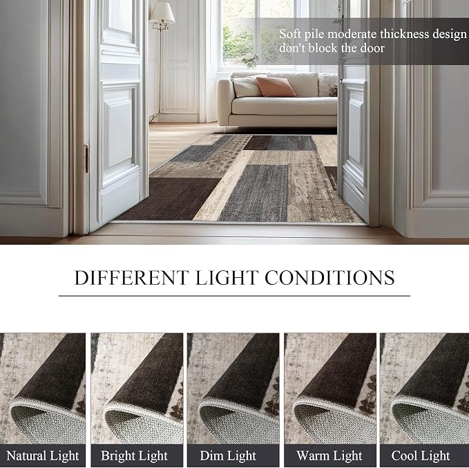 Modern Geometric Patchwork Indoor Blue Area Rug for Living Room | Blue-Taupe 5'x 7' Large Rug Rockwood Collection Hardwood Floors Decor for Bedroom, Throw Carpet for Office Entryway Dining