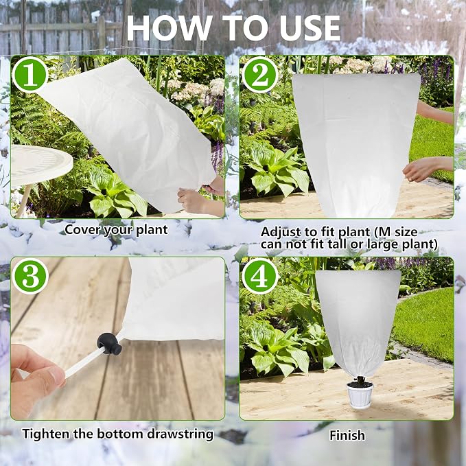 4 Pack Plant Covers Freeze Protection for Winter, 47.2"×31.5" Frost Cloths for Outdoor Plants Cold Weather Blankets with Drawstrings