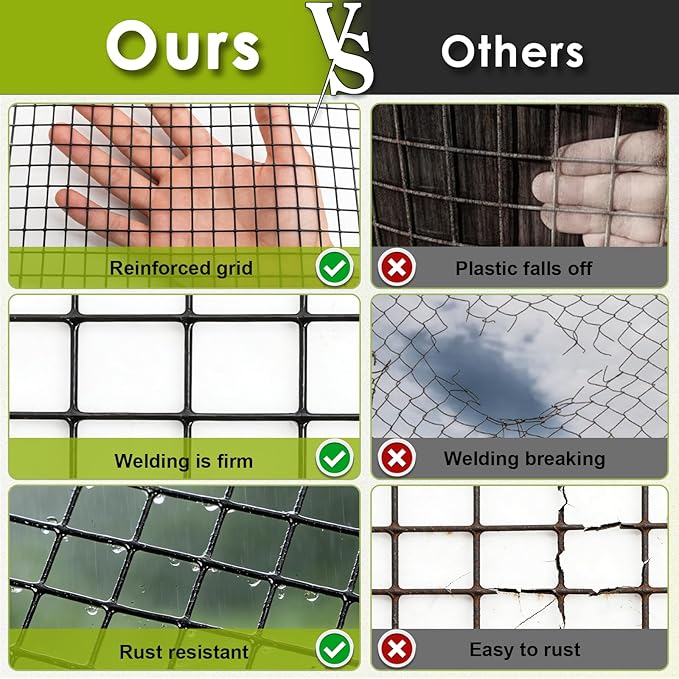 Gbekery Black Hardware Cloth 1/2inch 48in x 100ft 19 Gauge, PVC Coated Galvanized Steel Chicken Wire Fence Roll Garden Plant Welded Metal Wire Fencing Roll, Rabbit Cages Snake Fence, Black