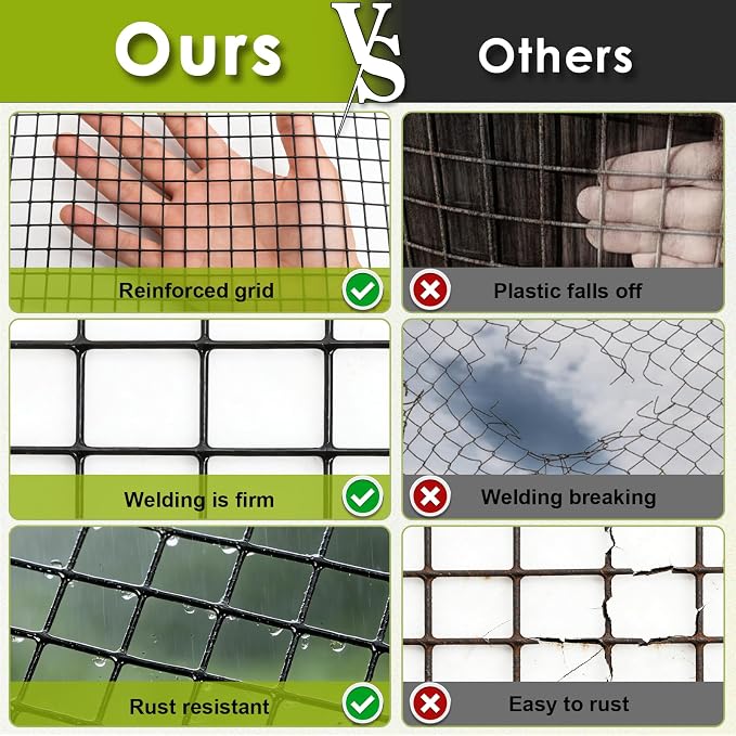 Gbekery Black Hardware Cloth 2 x 3inch, 24in x 50ft 16 Gauge, PVC Coated Galvanized Steel Chicken Wire Fence Roll Garden Plant Welded Metal Wire Fencing Roll, Rabbit Cages Snake Fence