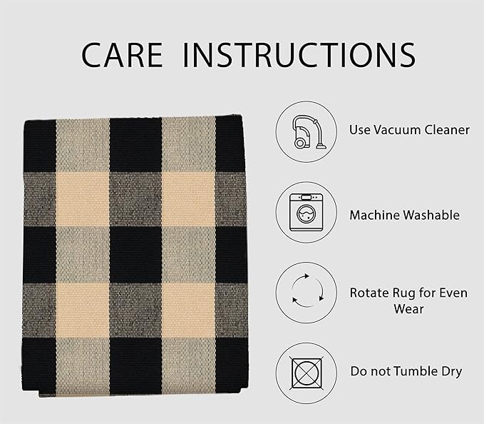 IOHOUZE Buffalo Plaid Rug 5x7 Ft Indoor Outdoor Rug, Washable Rugs for Living Room, Spring Summer Welcome Mats Outdoor, Cotton Area Rug for Farmhouse/Entryway/Home Entrance,Tan Black