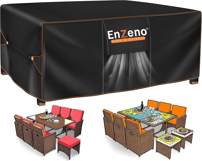 Enzeno Patio Furniture Set Cover Waterproof, Outdoor Dining Coffee Table Chair Covers Rectangular, Heavy Duty Outside Weatherproof Sectional Set Covers for Protection 84" L x 44" W x 28" H Black