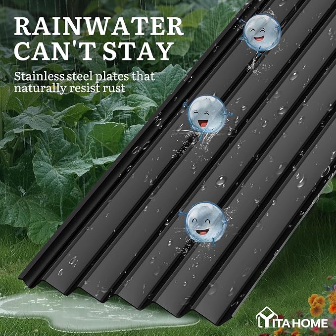 YITAHOME 8x4x1.5ft Large Raised Garden Bed Kit, Galvanized Metal Planter Box with Gloves, Ground Nails & Safety Rubber, Outdoor Above Ground Planters for Plants Vegetables Flowers, Black