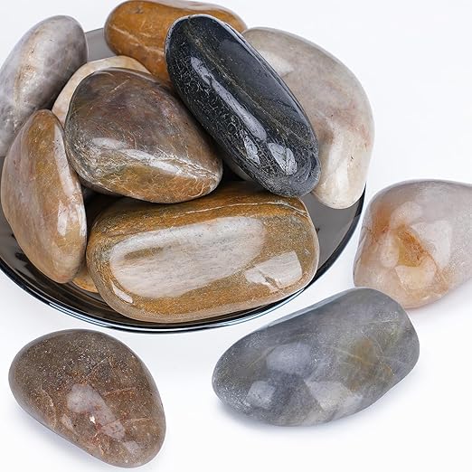 Pulovin 40 lbs River Rocks for Plants, 2-3 Inch Decorative Garden Rocks Outdoor Landscaping, Large Polished Natural Stone for Walkways, Yard, Vases, Crafts