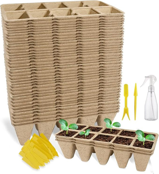 400 Cells Seed Starter Tray, 40 Pack Biodegradable Seed Starter Kit, Peat Pots for Seedlings with 400 Plant Labels, 2 Seed Planting Tool and 1 Spray Bottle