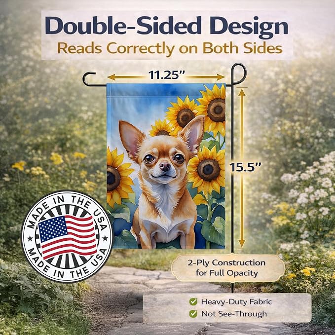 Caroline's Treasures DAC6051GF Chihuahua in Sunflowers Garden Flag Mailbox Flag Decorative Yard Flag Banner Outside Patio Artwork Yard Flower Beds, Garden Size, Multicolor
