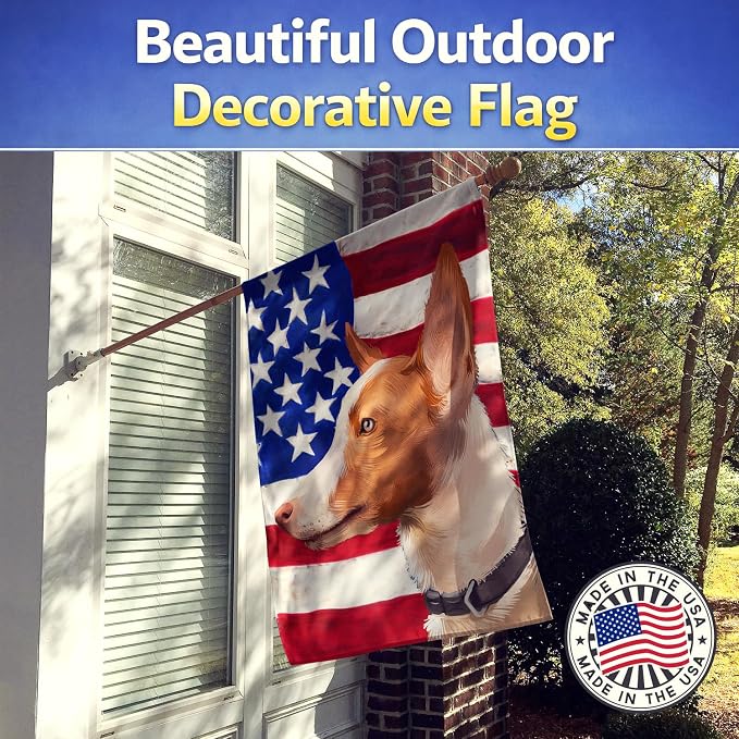 Caroline's Treasures CK6404CHF Andalusian Hound Dog American Flag House Flag Large Porch Sleeve Pole Decorative Outside Yard Banner Artwork Wall Hanging, Polyester, House Size, Multicolor