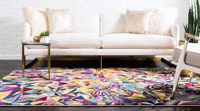 Unique Loom Estrella Collection Geometric, Triangles, Bright Colors, Abstract, Modern Area Rug (7' 0 x 10' 0 Rectangular, Multi/Beige)