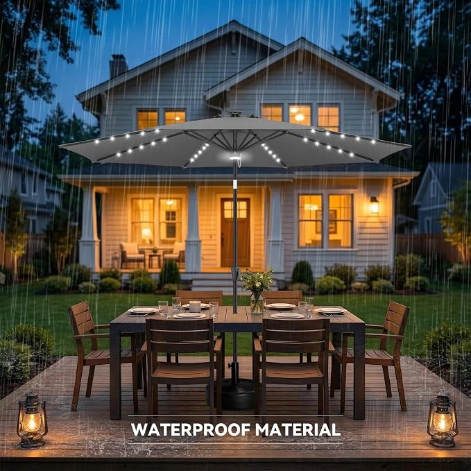 10FT Solar Umbrella Outdoor - Lighted Solar Patio Umbrella with 40 LED Lights Waterproof UV Protection, Table Umbrella with Tilt for Pool, Porch, Garden, Deck, Backyard (Anthracite)