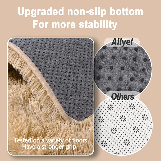 Soft Shag Fluffy Rugs for Bedroom 4x6 Beige Neutral Washable | Upgrade Non-slip, 4 x 6 Shaggy Rugs for Living Room Nursery, High Pile Fuzzy Plush Carpet Kids Room Dorm, Flame Resistant