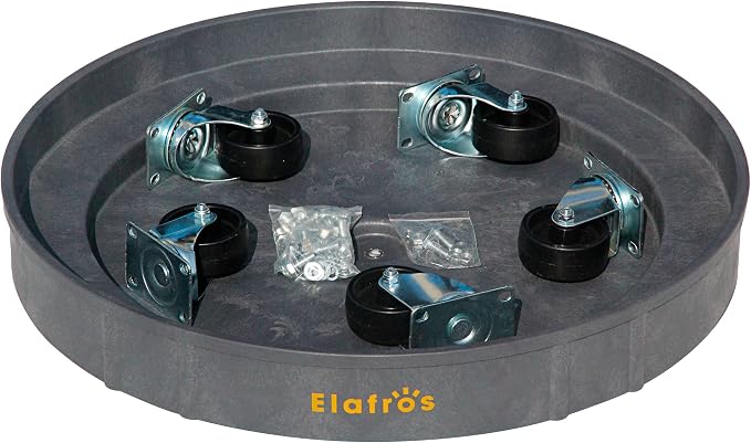 ELAFROS 30 Gallon and 55 Gallon Heavy Duty Plastic Drum Dolly – Durable Plastic Drum Cart 900 lb. Capacity- Barrel Dolly with 5 Swivel Casters Wheel, Grey, 2 Packs