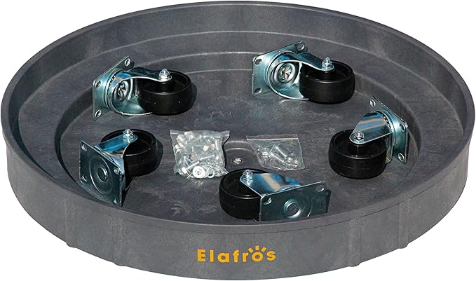 ELAFROS 30 Gallon and 55 Gallon Heavy Duty Plastic Drum Dolly – Durable Plastic Drum Cart 900 lb. Capacity- Barrel Dolly with 5 Swivel Casters Wheel,Grey