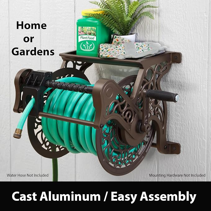 Liberty Garden 707-P Decorative Wall Mount Hose Reel with Plastic Guide, Bronze