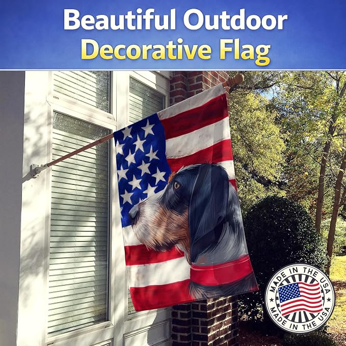 Caroline's Treasures CK6551CHF Griffon Bleu de Gascogne American Flag House Flag Large Porch Sleeve Pole Decorative Outside Yard Banner Artwork Wall Hanging, Polyester, House Size, Multicolor