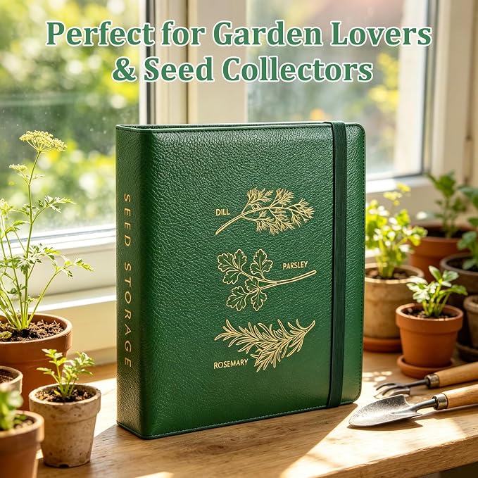 Seed Storage Binder Organizer for 200 Seed Packets 50 Sheets | Includes 50 Reusable Seed Envelopes and 50 Sheet Protectors, Large-Capacity Storage for Seed Saving, Ideal for Gardeners