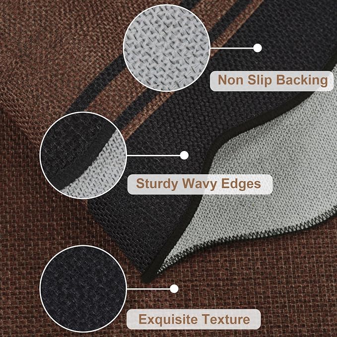 6x9 Scalloped Rug Easy Jute Washable Outdoor Patio Rug for Living Room Indoor Outdoor Black Brown Geometric Neutral Carpet for Backyard Patio Dining Room