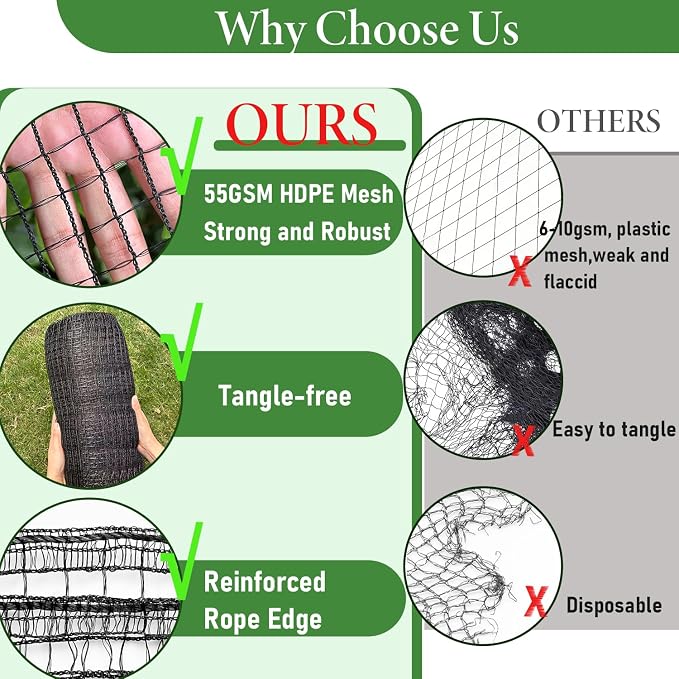 Deer Fence Netting, 4 x 100ft Heavy Duty Deer Netting, 55GSM Deer Fence for Garden, Reinforced Edges Anti Bird Netting Mesh for Fruit Trees Vegetable, Raised Bed(55GSM, 4 x100ft)