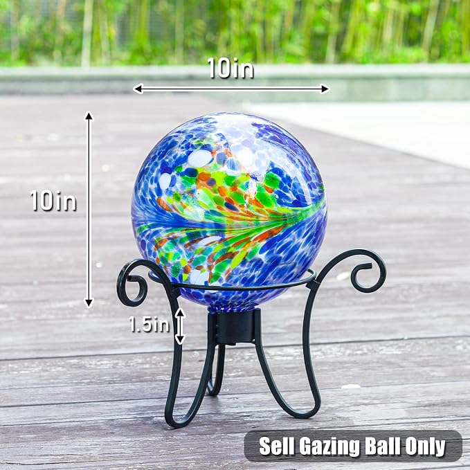 VCUTEKA Gazing Ball, Glass Gazing Balls Garden Globe Outdoor Decor 10" Blue | Handcrafted blue swirl glass gazing balls that creates elegant garden focal point in any outdoor landscape yard decorative