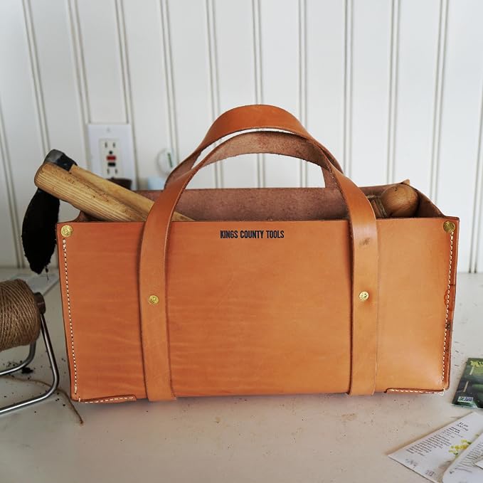 Kings County Tools Buffalo Leather Tool Tote Bag | Large Storage Capacity | Easy to Access & Transport | Heavy-Duty Cowhide Carrying Straps | 1/8” Thick Hide | Sewn in America