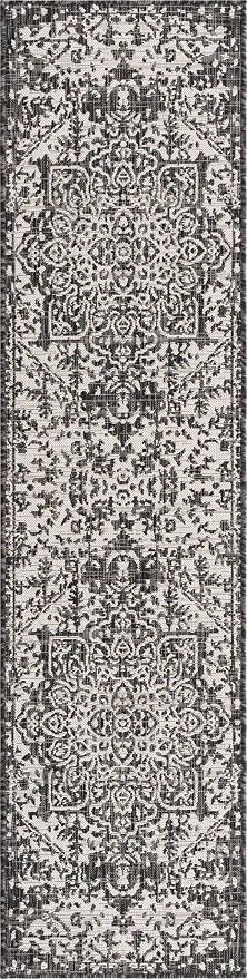 Unique Loom Outdoor Collection Area Rug - Dubai (2' x 8' Runner, Charcoal Gray/ Ivory)