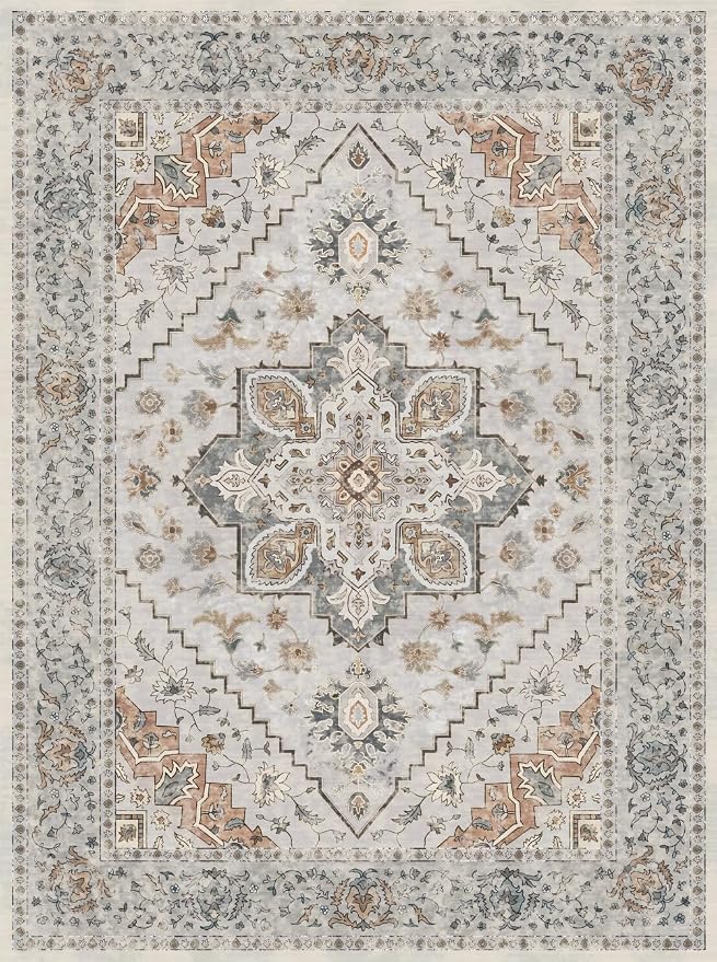 Kitchen Rug 2x4 Washable Rug for Entryway Vintage Non Slip Small Rugs Front Door Mat Indoor Entrance, Print Distressed Throw Rug Grey, Soft Low Pile Rugs Small Carpet for Entry Bedroom Bathroom