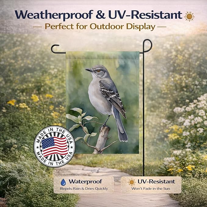 Caroline's Treasures Arkansas Northern Mockingbird Garden Flag Mailbox Flag Decorative Yard Flag Banner Outside Patio Artwork Yard Flower Beds, Garden Size, Multicolor