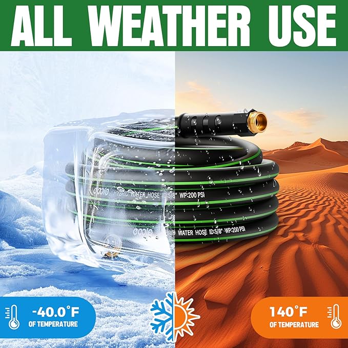 Heavy Duty Garden Hose 25ft, NON-EXPANDABLE Flexible Water Hose, Kink Resistant Lightweight Hybrid Hose, Leakproof Hose Male to Female Fittings