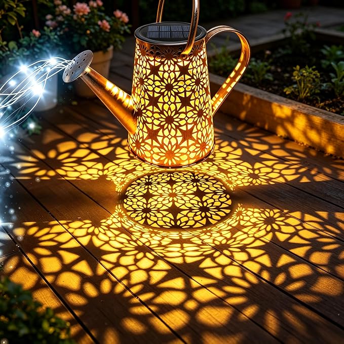 VOOKRY Watering Can with Lights, Large Hanging Solar Lights Outdoor Waterproof, Decorative Retro Metal Solar Garden Decor for Outside Patio Yard Porch Lawn, Gifts for Women Mom Grandma Birthday