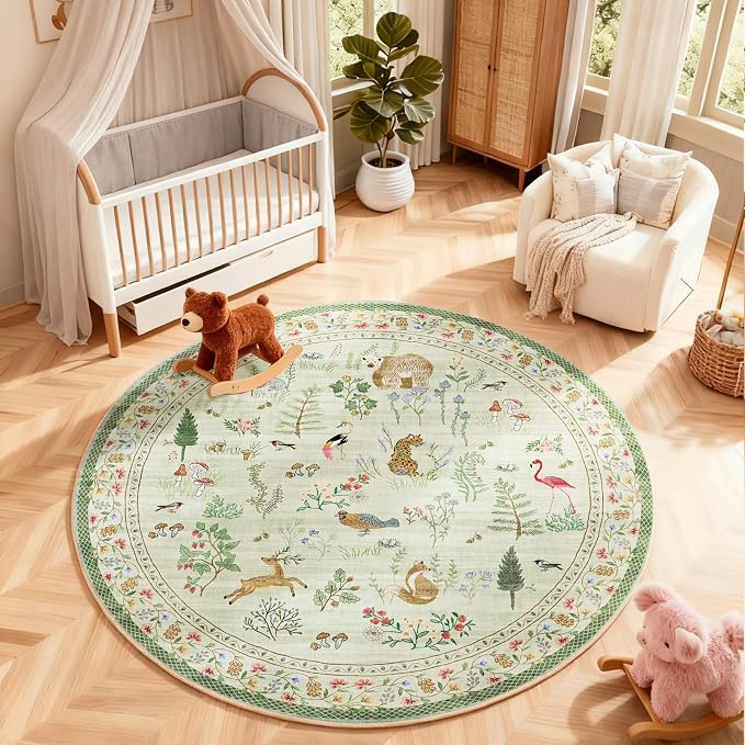 4x4 Round Bedroom Rug Washable: Living Room Rug Stain Resistant Non Slip Low Pile Small Carpet Rugs for Bedroom Kitchen Entryway Living Room Bedside Office Dorm Kids Room Entrance Indoor