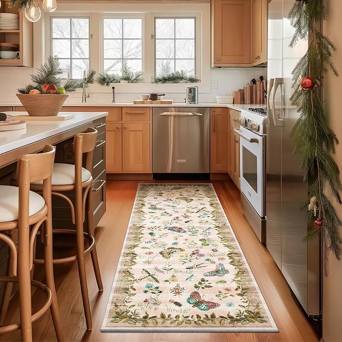 Machine Washable Hallway Runner Rugs: 2'6"x8' Kitchen Runner Stain Resistant Non Slip Low Pile Soft Carpet Rug Runners for Hallways Indoor Entryway Kitchen Laundry Room Bedroom Bathroom Farmhouse