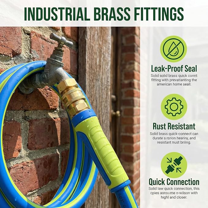 PremiumPro 50FT 5/8" Heavy Duty Reinforced Garden Hose, Large Flow,600 PSI Burst Pressure, Four Layer Hybrid Polymer Anti Kink with 360 Swivel Brass Connectors and handle for yard,washing & irrigation