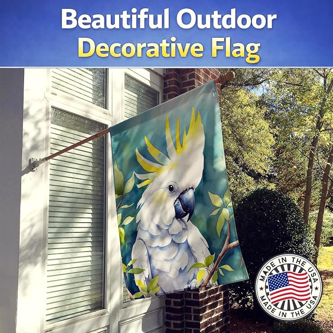 Caroline's Treasures Sulphurcrested Cockatoo House Flag Large Porch Sleeve Pole Decorative Outside Yard Banner Artwork Wall Hanging, Polyester, House Size, Multicolor