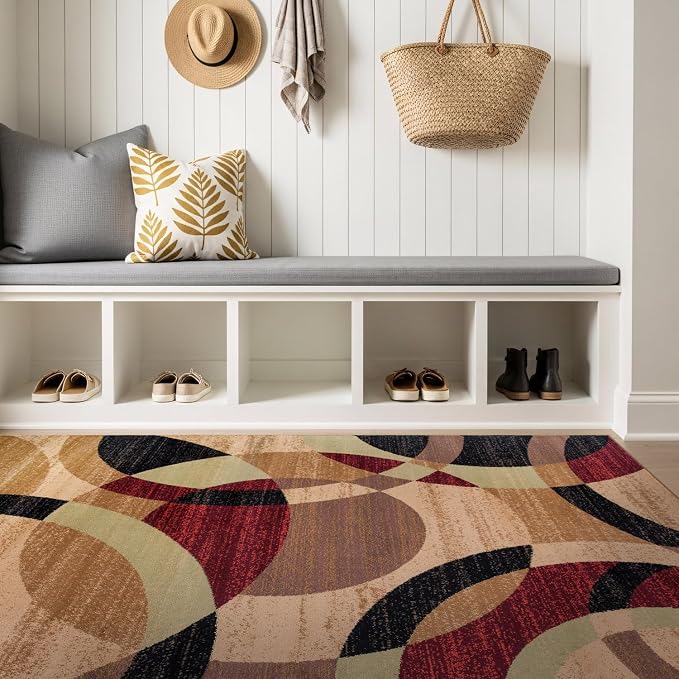 Rugshop Abstract Circles Contemporary High Traffic Area Rug Multi 3'3" x 5' | Rectangular, Size 3'3" x 5', Living Room, Bedroom, Dining Room, Home Office, Kitchen, Entryway, Hallway, Nursery, Kids Room