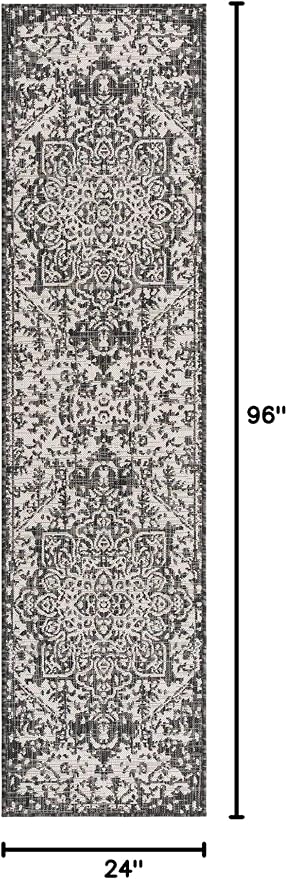 Unique Loom Outdoor Collection Area Rug - Dubai (2' x 8' Runner, Charcoal Gray/ Ivory)