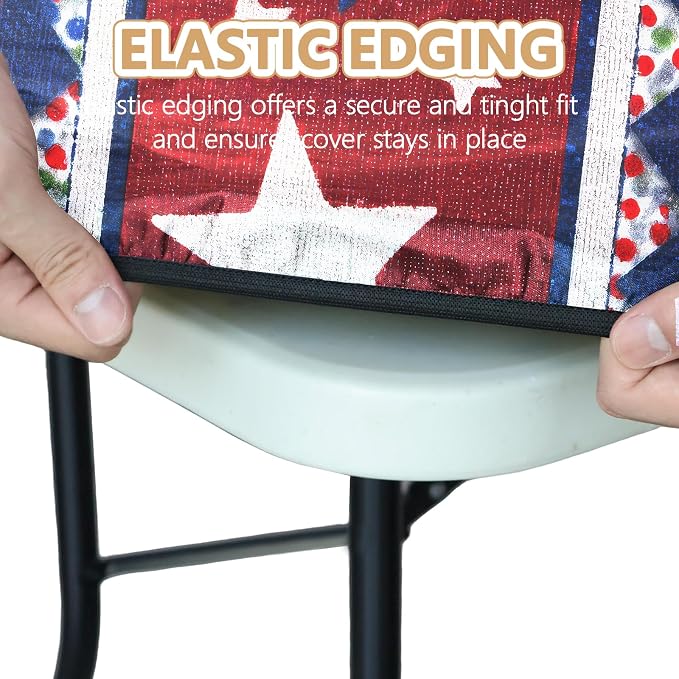 Picnic Table Cover with Bench Covers Elastic Edges, Outdoor Patio Camping Essentials 72 Inch 3PCS, Waterproof Camping Fitted Tablecloth with Handbags (Red White Blue Star Stripe)