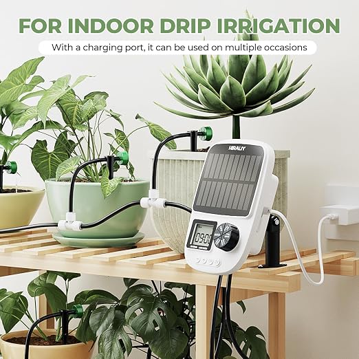 HIRALIY Solar Drip Irrigation System with Timer, Automatic Plant Watering Kit with USB Backup, 12 Pressure-Balanced Drippers, 40FT Tubing for Potted Plants, Indoor Pots & Even Watering