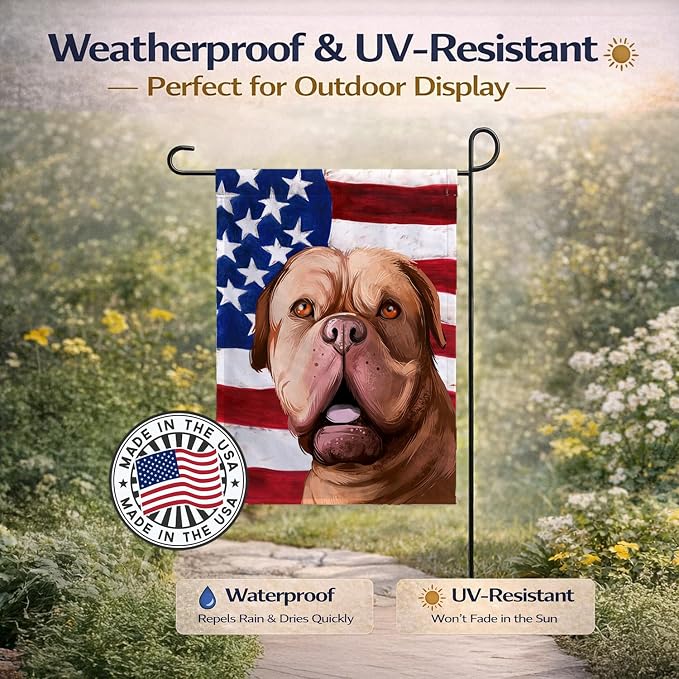 Caroline's Treasures CK6505GF Dogue de Bordeaux Dog American Flag Garden Flag Mailbox Flag Decorative Yard Flag Banner Outside Patio Artwork Yard Flower Beds, Garden Size, Multicolor